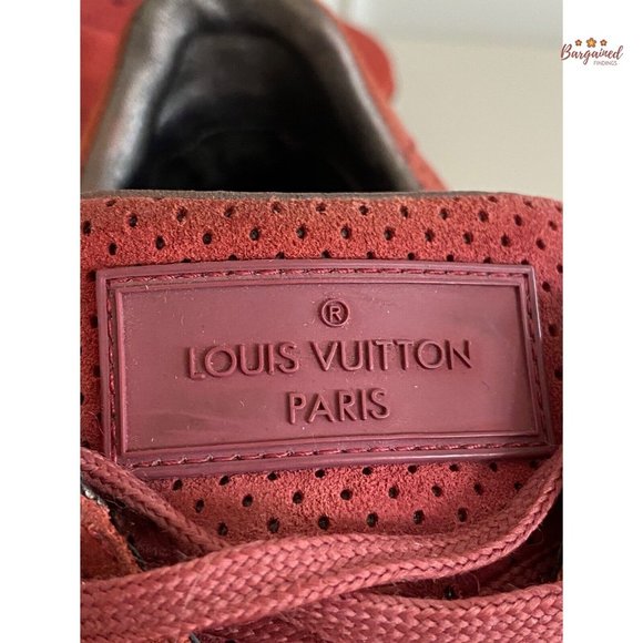 Authentic Louis Vuitton Pink Perforated Suede LV Logo Low Top Sneakers Size 7.5 - Picture 3 of 13